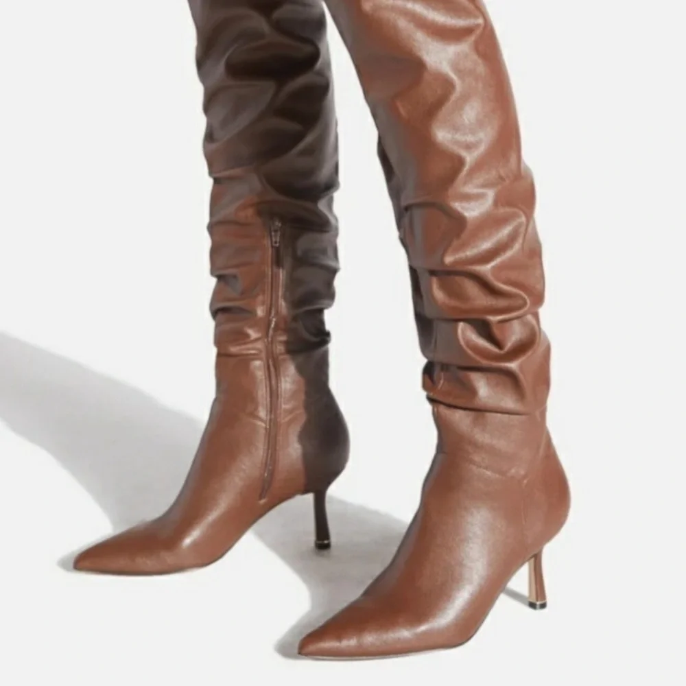 Meya Scrunch Boot Over the Knee Slouchy Stiletto Heels Sz 7